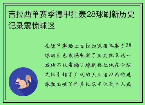 吉拉西单赛季德甲狂轰28球刷新历史记录震惊球迷